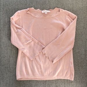 Pink Scallop Neck and Sleeve Sweater